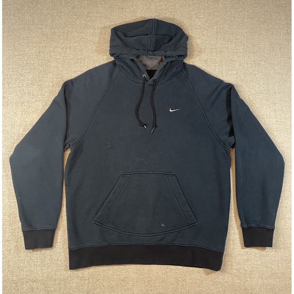 Vintage Nike Pullover Hoodie Black Faded Mens Large L (23x27) Y2K 2000s *Flaws*